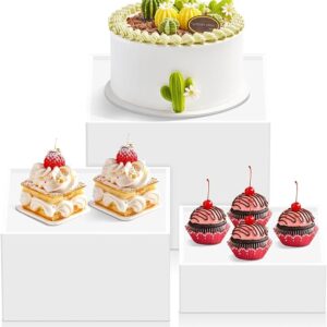 3 PCS Buffet Risers Display Stands, Food Risers with Love Design, Acrylic Risers for Display for Food, White Dessert Table Display Set for Party, Acrylic Cube Storage Boxes Size (6", 7", 8")