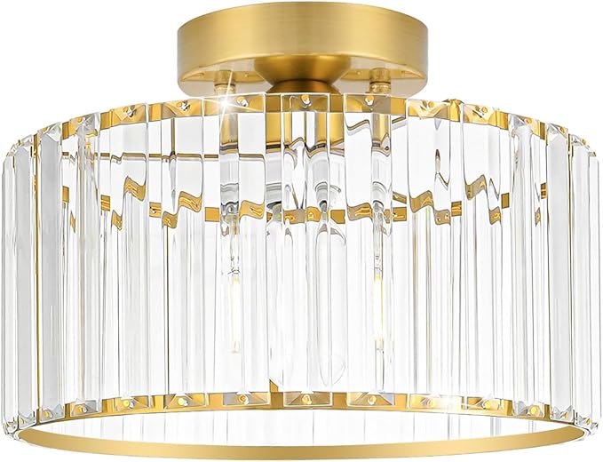 Crystal Ceiling Light Fixture, Modern Semi Flush Mount Ceiling Light, Gold Hallway Lighting Fixtures Chandelier for Kitchen, Close To Ceiling Light Fixtures for Entryway Bedroom,