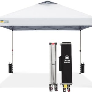 CROWN SHADES 12x12 Pop Up Canopy Outside Canopy, Patented One Push Tent Canopy with Wheeled Carry Bag, Bonus 8 Stakes and 4 Ropes, White