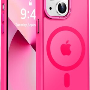 Newfuture Designed for iPhone 13 Case & iPhone 14 Case with Magnetic [13 FT Military Drop Protection] [Compatible with Magsafe] Slim Translucent Shockproof with Anti-Fingerprint Phone Case, Hot Pink