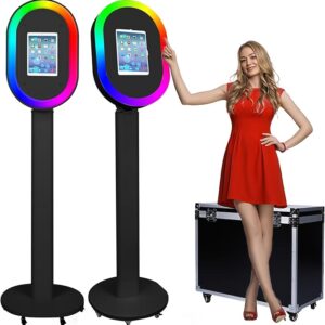 Portable Photo Booth for iPad 10.2" 10.5" 10.9" 11" 12.9" 13",Metal Shell Selfie Station photobooth Machine,RGB Ring Light,Custom Logo,for Parties Wedding Rental (Black with Flight Case)