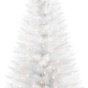 4ft Lighted Artificial White Christmas Tree with Light, Small Artificial Xmas Tree, Not Pre-lit White Pine mini Trees with Lights for Home, Office, and Xmas Party Décor