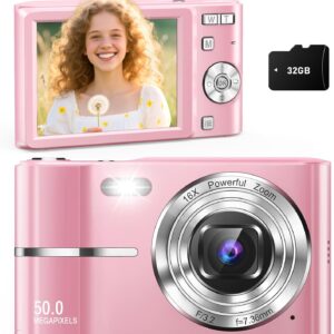 Digital Camera, Cameras for Kids, UHD 4K Point and Shoot Digital Cameras with 32GB Card, 16X Zoom, Anti-Shake, Date Stamp, Compact Small Cameras for Photography, for Teen Girl Gifts Trendy Stuff