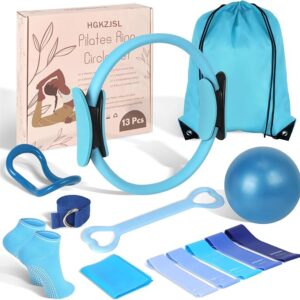 Home Pilates Essentials Kit for Women,Pilates Equipment Set with 9 Inch Yoga Ball,Figure 8 Resistance Band,Pilates Bands & Accessories,Pilates Ring and Ball Set for Beginners Home Workout