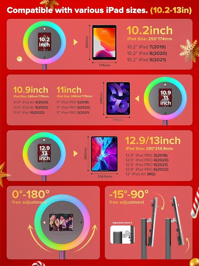 Photo Booth Machine,Portable Photo Booth Compatible Any Ipad,PhotoBooth Stand Shell with Cyratok Software,RGB Ring Light & Music Sync, Lightweight & Rolling Base Perfect for Parties,Wedding and Events - Image 2