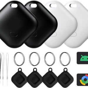 Air Tag for Android, Tags-4 Pack Tracker with 4 Case, Works via Google Find Hub App, Android Tracker Tags, Item Finder for Key, Backpack, Travel and Commute, 2 Black, 2 White (NOT for iOS)