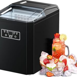 Ice Cube Maker, Counter Top Ice Maker with 2 Ways to Add Water, 33LBS/24H Ice Machine with Transparent Lid Perfect for Home,