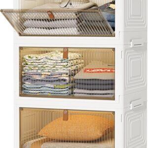 Closet Organizers and Storage 70Qt 3 Pack Stackable Storage Bins with 1 Lid Foldable Closet Organizer Boxes for Clothes Office Supplies Snacks (23Qt X 3)