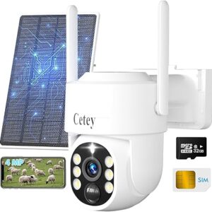 4G LTE Cellular Security Camera Wireless Outdoor, No WiFi Solar Powered Camera for Farms, Ranches, Estates Surveillance, 2K Color Night Vision,