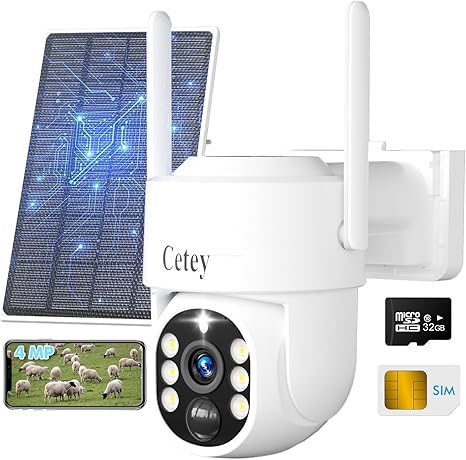4G LTE Cellular Security Camera Wireless Outdoor, No WiFi Solar Powered Camera for Farms, Ranches, Estates Surveillance, 2K Color Night Vision,
