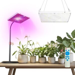 Desktop LED Grow Lights for Indoor Plants, Full Spectrum with UV&IR,bloom veg Modes Remote Control 20" Height Adjustable Stand Hanging Hook for Hydroponics Bonsai Seedlings dimmable Timer Function