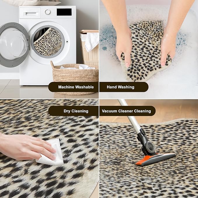Cheetah Print Rug Leopard Carpet: Small Faux Cowhide Skin Fur Area Rug Animal Printed Hide Mat for Living Room Kitchen 3.3 x 3.1ft - Image 3
