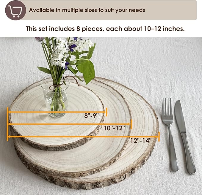 8Pcs 10-12Inch Natural Large Wood Slices for Centerpieces for Tables, Rustic Wooden Slabs, Rounds DIY Craft, Wedding Party Décor, Unfinished Wood Discs (8pcs Large (10"-12")) - Image 3