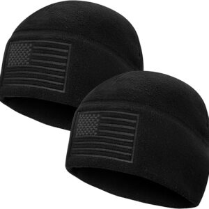 Fleece Watch Cap, American Flag Fleece Beanie, Winter Warm USA Army Military Tactical Beanie Hat 2 Pack