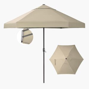 CROWN SHADES 9 Ft Patio Umbrella with Auto-Tilt & Olefin Fabric - Patented 90° Edge Connection Windproof Outdoor Umbrella for Table, Pool, Beach, Silky Crank System