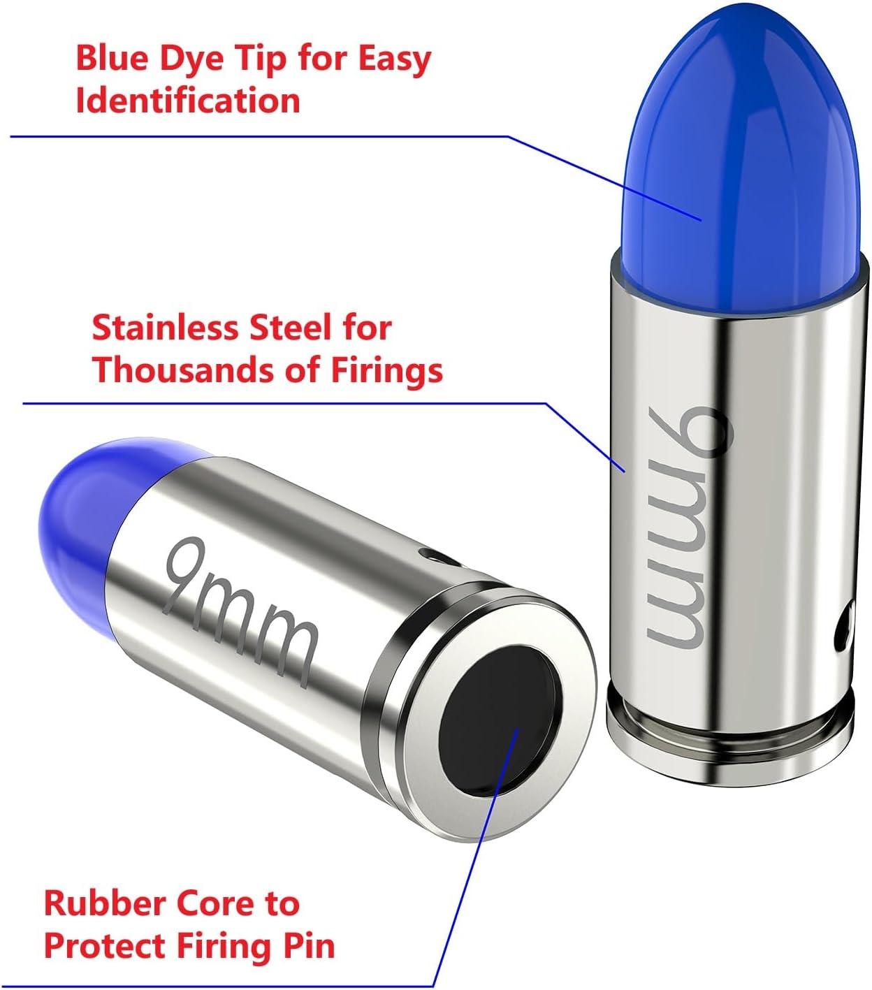 22LR and 9mm Snap Caps Training Dummy Rounds Practice Safe Loading Firing Close to Real Weight (9mm/22LR-22pcs-Blue) - Image 2