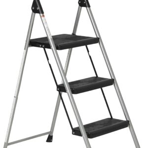 Amazon Basics Folding 3 Step Portable Ladder, with Wide Anti-Slip Pedal, Black