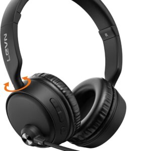 LEVN Bluetooth Headset with Microphone, 60 Hrs Working Time Dual Connection Bluetooth Headphones with Mic, Wireless Headset with Mic for Work/Video Meetings/Phone/Call Center/PC/Music/Zoom/Teams