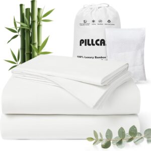 Luxury Organic Tencel & Viscose from Bamboo Cooling Sheet Set,Silky Soft Lyocell Sheets with Deep Pocket, Hypoallergenic & Breathable Bedding with Pillowcases (White, King)