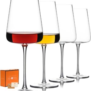 Hand Blown Red Wine Glasses Set of 4 – 20oz Burgundy Wine Glasses With Long Stem – Large Premium Crystal Wine Glass – Unique Gift for Wedding, Anniversary, Mr and Mrs Glasses Set–Clear Christmas Gift,