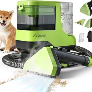 AAOBOSI Portable Carpet Cleaner Machine, 17Kpa Upholstery Steam Cleaner with Smart Voice Prompting, Self-cleaning, 4 Tools for Pets, Car, Couch and Stairs- C688, Green
