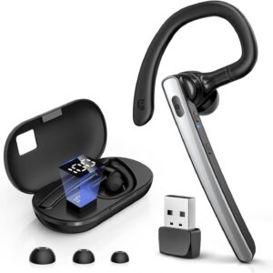 Bluetooth Headset V5.3, Wireless Bluetooth Earpiece with Mic, Equipped with 600mAh Charging Case, 110H Talk Time for Cell Phone and Computer, Wireless Headset for Work, Truck Drivers, Office