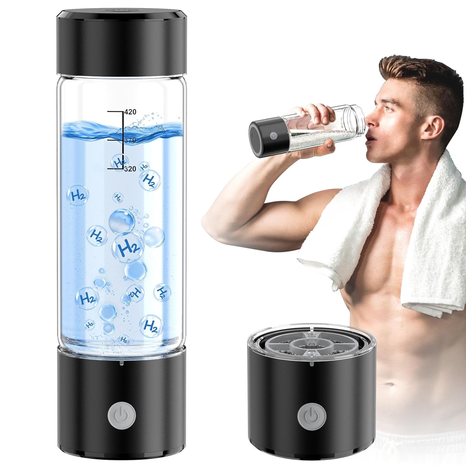 Hydrogen Water Bottle, 3Min 2200PPB Rapid Hydrogen Water Generator -SPE PEM Tech, 14OZ Portable Hydro Water Machine, Health Care Gifts for Husband, Wife, Family, Friends, Travel