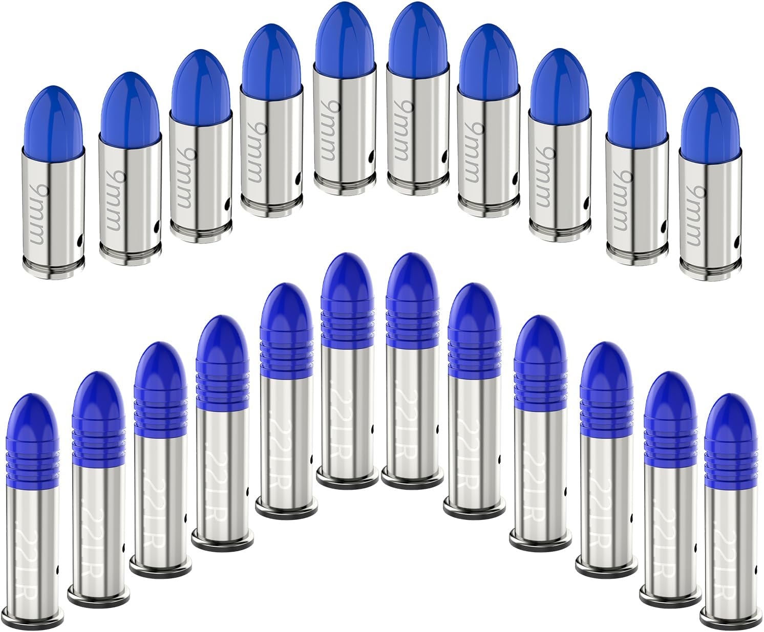 22LR and 9mm Snap Caps Training Dummy Rounds Practice Safe Loading Firing Close to Real Weight (9mm/22LR-22pcs-Blue)