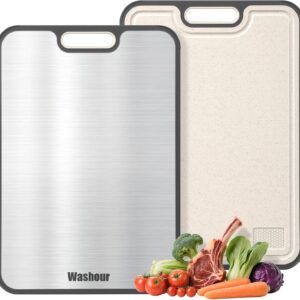 Titanium Cutting Boards for Kitchen, 2-in-1 Double Sided Cutting Board Non-Toxic, Food Grade Pure Titanium and Wheat Straw PP, Easy to Clean Large Size 16”×11”