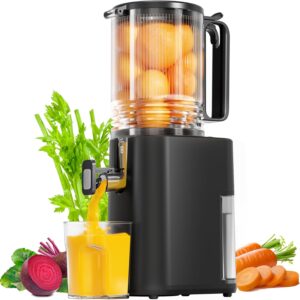 Cold Press Juicer, 5.5inch Wide Feed Chute Juicer Machine, Slow Masticating Juicer for Whole Vegetables & Fruits, Black