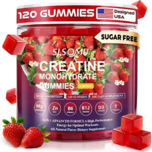 Creatine Monohydrate Gummies 5000mg for Women and Men - Pre-Workout Supplement with Magnesium, Zinc & Taurine - Strawberry Flavor - Builds Muscle Strength - Boosts Energy, Vegan - 120 Gummies