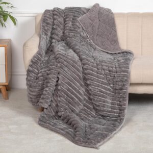 Sherpa Fleece Weighted Blanket for Adults Queen Size 15lbs, Soft Cozy Flannel Heavy Throw Blanket for Relax and Deep Sleep, 3D Ribbed Warm Fleece Weighted Blankets for Couch and Bed, 60" x 80"
