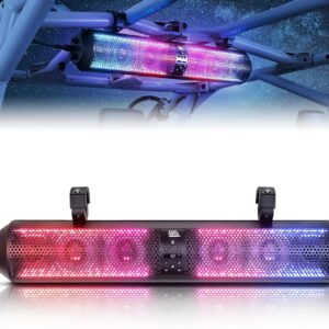 KEMIMOTO UTV Sound Bar 28 Inch ATV Soundbar 4X Subwoofers LED Party Lights Bluetooth Golf Cart Sound Bar 2X Tweeters Compatible with Polaris RZR Can-Am X3 Defender CFMOTO for 1.56"- 2.25" Roll Cage