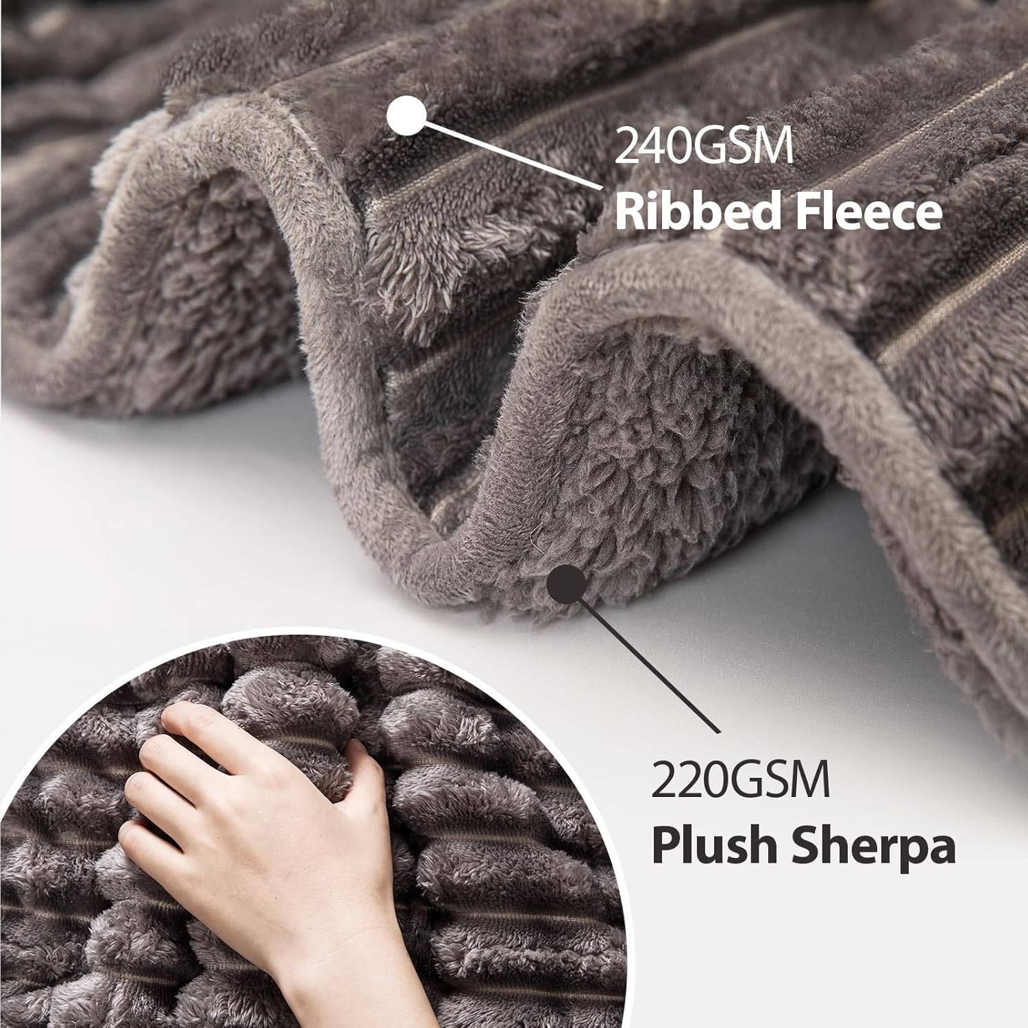 Sherpa Fleece Weighted Blanket for Adults Queen Size 15lbs, Soft Cozy Flannel Heavy Throw Blanket for Relax and Deep Sleep, 3D Ribbed Warm Fleece Weighted Blankets for Couch and Bed, 60" x 80" - Image 2