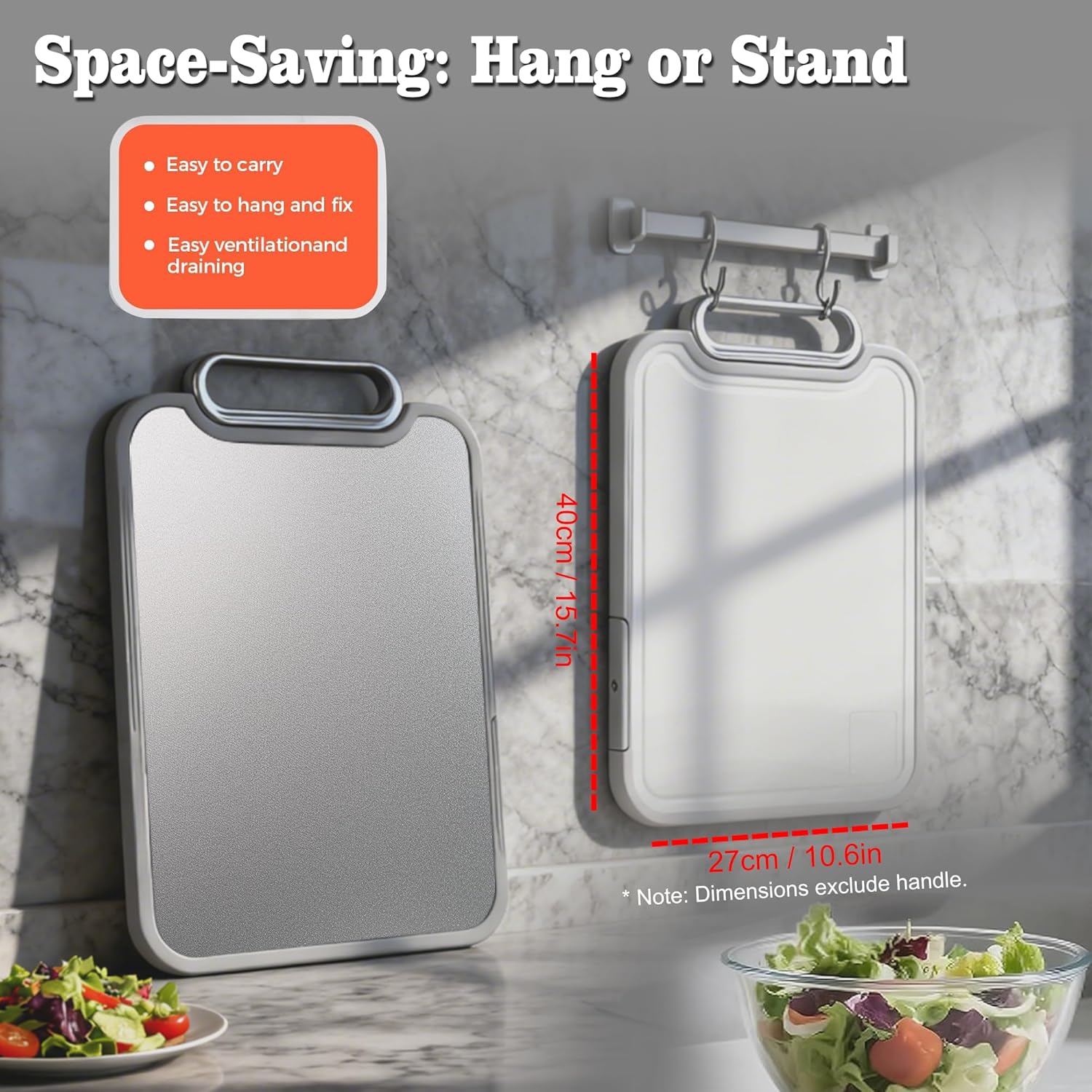 Titanium Cutting Board for Kitchen,Upgrade anti - scuff marks Double Sided Food Grade,Pure Titanium&Wheat Straw PP,Suitable for Cutting Meat and Vegetables,With Free Avocado Cutter (16*11Inch) - Image 2