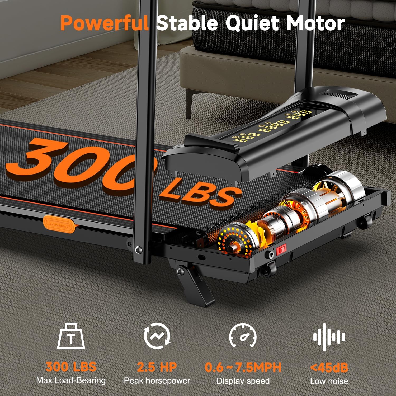 Walking Pad Treadmill Under Desk,6% Manual Incline,300lbs Capacity,Foldable Portable 2.5HP Mini Treadmill for Home,APP Compatible,Compact Design for Walking Fitness Workout Equipment - Image 3