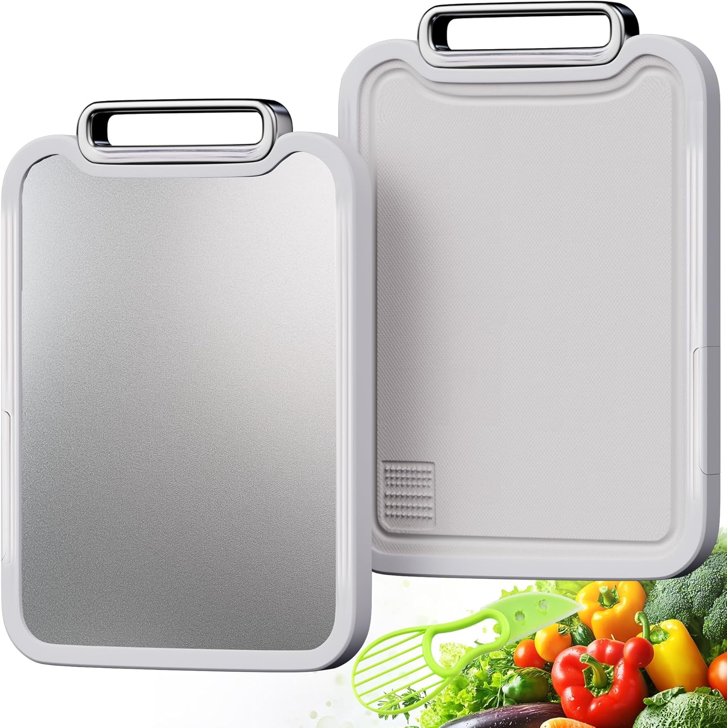 Titanium Cutting Board for Kitchen,Upgrade anti - scuff marks Double Sided Food Grade,Pure Titanium&Wheat Straw PP,Suitable for Cutting Meat and Vegetables,With Free Avocado Cutter (16*11Inch)