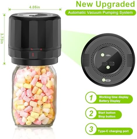 M11 Electric Mason Jar Vacuum Sealer Kit - with Wide and Regular Mouth Mason Lids, Jar Vacuum Sealer for Canning Jars, Vacuum Sealing Machine for Food Storage Black - Image 2