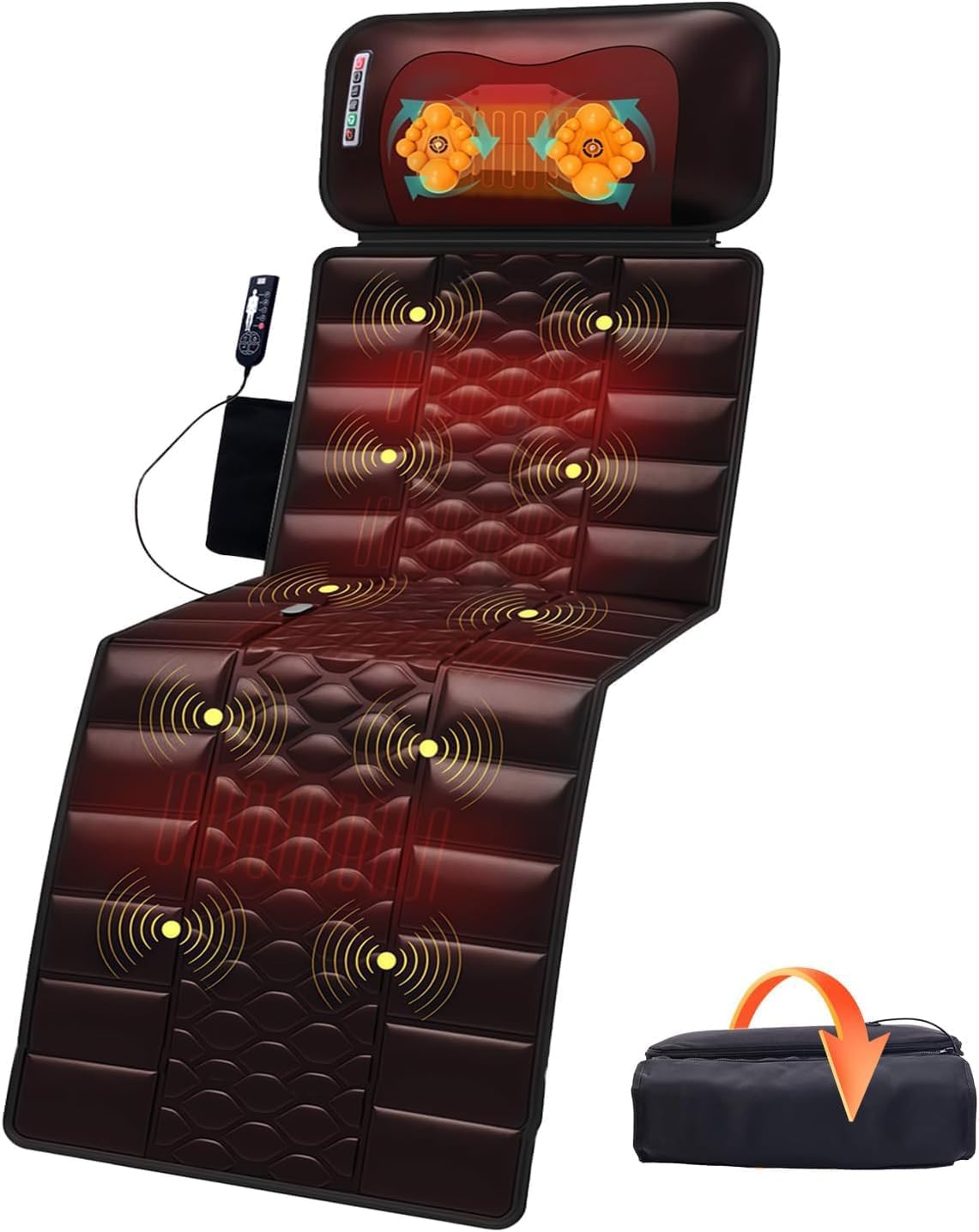 Full Body Massage Mat with Heat, Detachable Neck Massager, Multiple Modes Massage Mats for Full Body, Massage Pad Full Body with 10 Vibrating Motors and 9 Speed Settings for Office Home Use