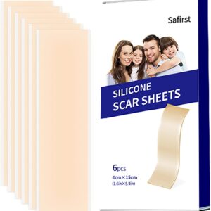 Safirst Silicone Scar Sheets Scars Removal Treatment Medical Grade Scar Tape for Surgical Scars Resuable Strip for Tummy Tuck,Incision,Keloid,C-Section,Burn,Acne Scars 6PCS