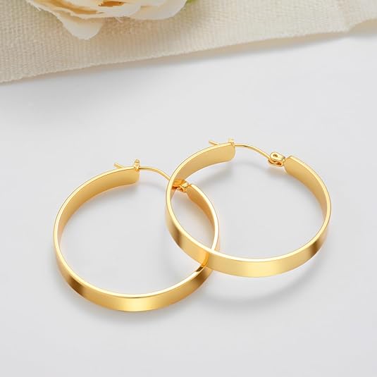 14K Gold Hoop Earrings for Women Trendy, Flat Square-edge 14k Gold Earrings Chunky Earring Classic Dainty Hoops Earring for Womens - Image 3