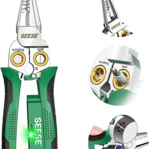 SEESE 8-in-1 Wire Stripper Pliers: Compact Portable Multi-Function Electrician Tool - Wire Stripping/Wire Cutting/Wire Crimping for Circuit Repair, Outlet Installation & Professional Use