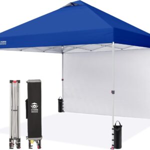 CROWN SHADES 10x10 Pop Up Canopy with 1 Side Wall - Beach Tent with One Push Setup - Outdoor Sun Shade for Events, Parties, Camping - Gazebo with STO-N-Go Cover Bag (Navy Blue)