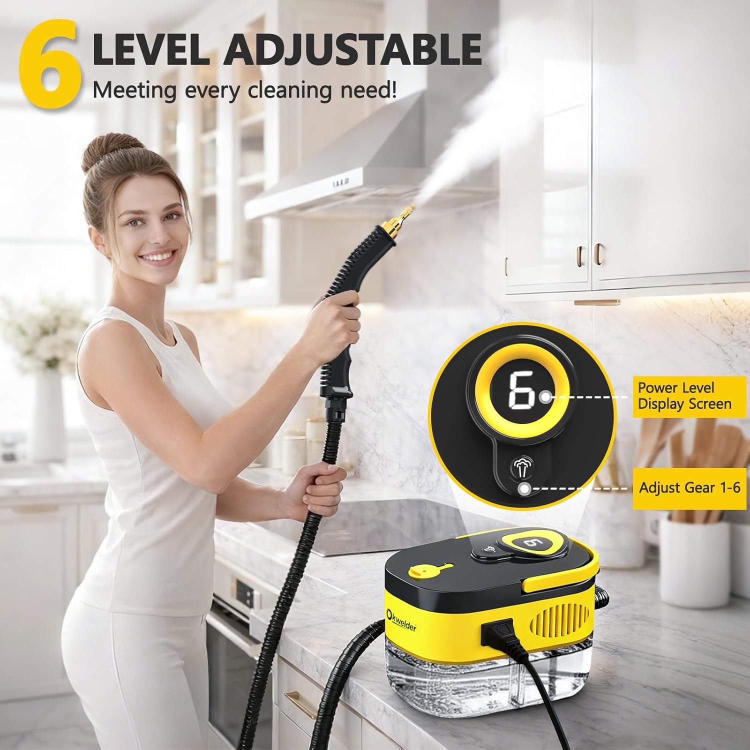 Steam Cleaner with 6 Adjustable Settings, 1500W Portable Handheld Cleaner with 15-Second Fast Preheating, Suitable for Kitchen, Bathroom, and Home Cleaning, and Includes 15 Cleaning Accessories - Image 2