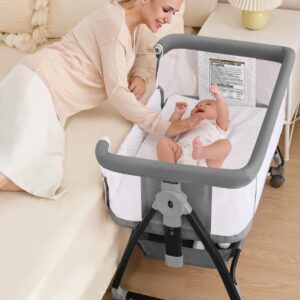 Baby Bassinet, Bassinet Bedside Sleeper with Wheels, Breathable Mesh Bedside Bassinet for Baby, Mosquito Net, Storage Basket, 6 Height Adjustable, Easy to Assemble | Breathable Mesh, Mosquito Net, Large Storage Basket, 6 Height Adjustable, Easy to Assemble, Multi-functional