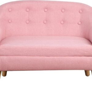 Acarra 2-Seat Kids Sofa Couch, Linen Fabric Upholstered Toddler Sofa with Wooden Frame, Lightweight Children’s Loveseat for Ages 3–7, Pink