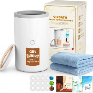 20L Luxury Towel Warmer Gift-Ready Box, Dual Heat, 30/60/90 Min Presets, Stainless Steel Interior, Tip-Over Auto Shut-Off, Includes 12 Fragrance Discs, Perfect Spa Gift for Home & Bathroom