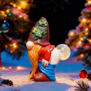 Solar Garden Statues Lights, 8.5" Christmas Outdoor Gnome Figurine with Auto On/Off for Yard Patio Decor, Gifts for Women, Grandma, Mom, Housewarming (Farting Gnome Statue)