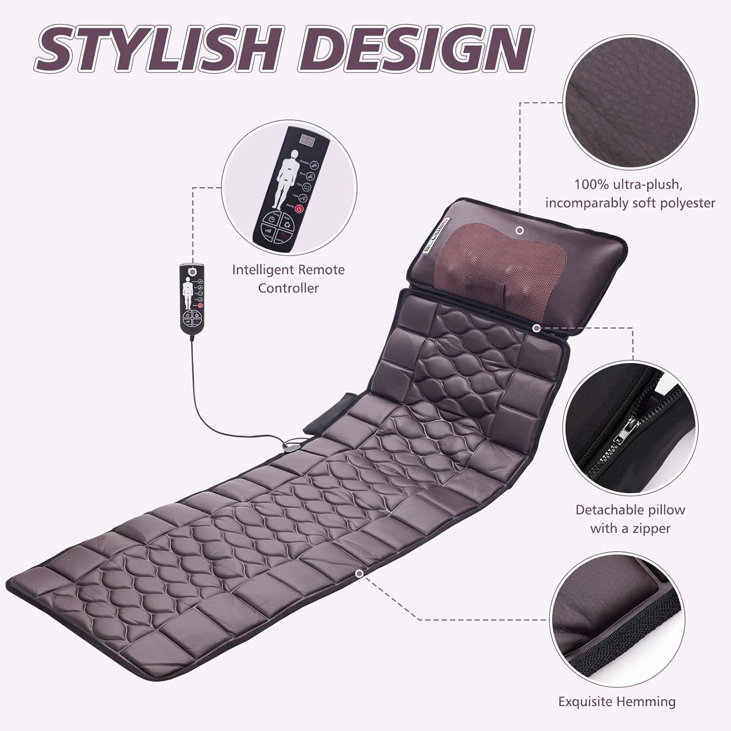 Full Body Massage Mat with Heat, Detachable Neck Massager, Multiple Modes Massage Mats for Full Body, Massage Pad Full Body with 10 Vibrating Motors and 9 Speed Settings for Office Home Use - Image 3
