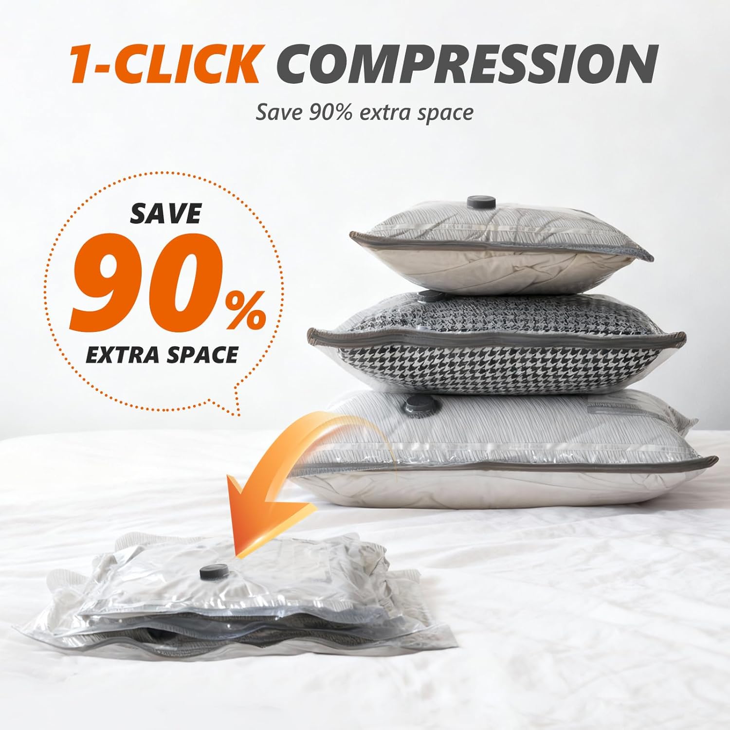 Travel Vacuum Bags with Wireless Pump, 15 Pack Vacuum Storage Bags with Powerful -70KPa Suction, for Maximum Compression in Luggage, Suitcase, Travel and Home Use for Clothes and Blankets, White - Image 3